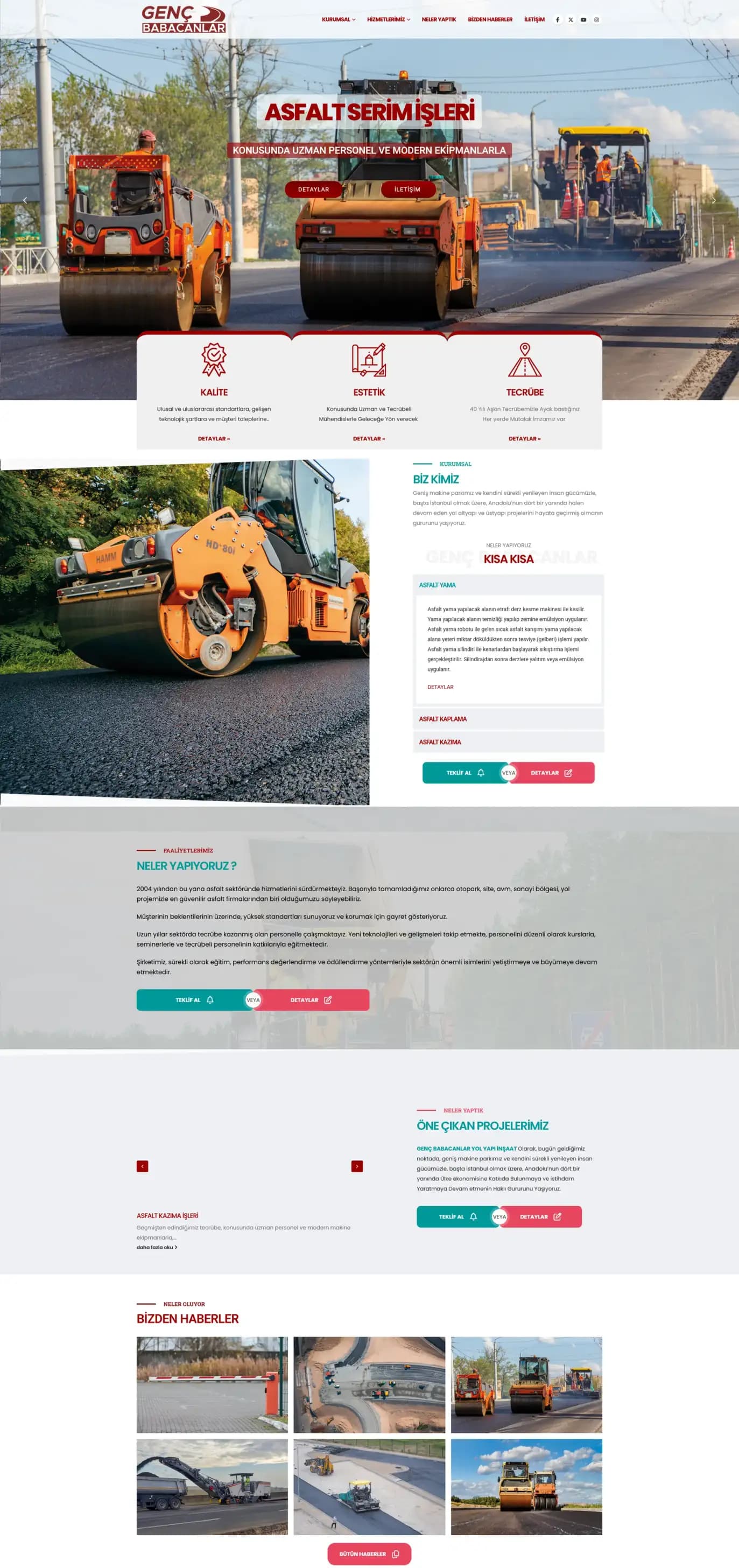 Genç Babacanlar Yol Yapı web sitesinin ana sayfası